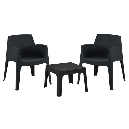 3PCS SET POLYPROPYLENE SLEEK HM21267.02 COFFEE TABLE & 2 ARMCHAIRS - BLACK