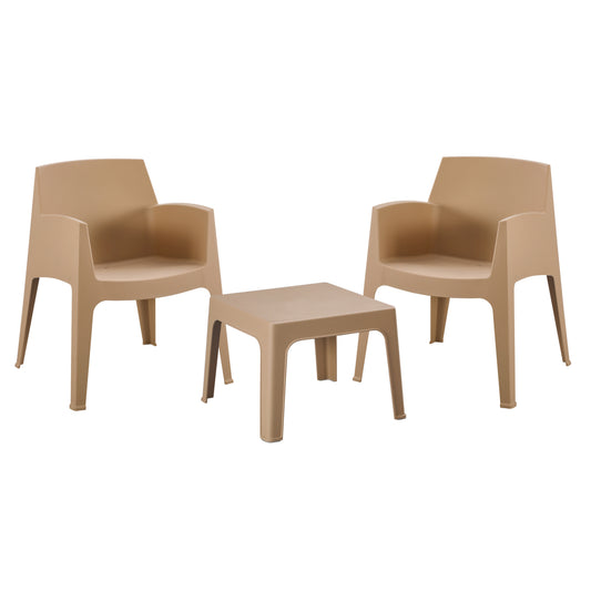 3PCS SET POLYPROPYLENE SLEEK HM21267.03 COFFEE TABLE & 2 ARMCHAIRS - CAPPUCCINO