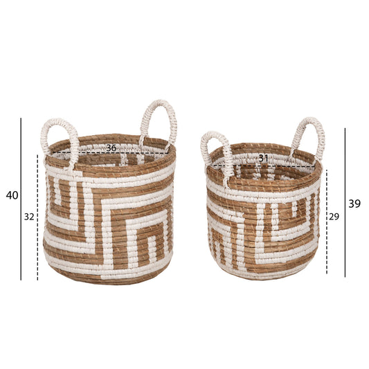 2-PIECE SET OF DECORATIVE BASKETS HM7846.01 MENDONG GRASS IN NATURAL-WHITE COLOR Φ36x32-40Hcm.