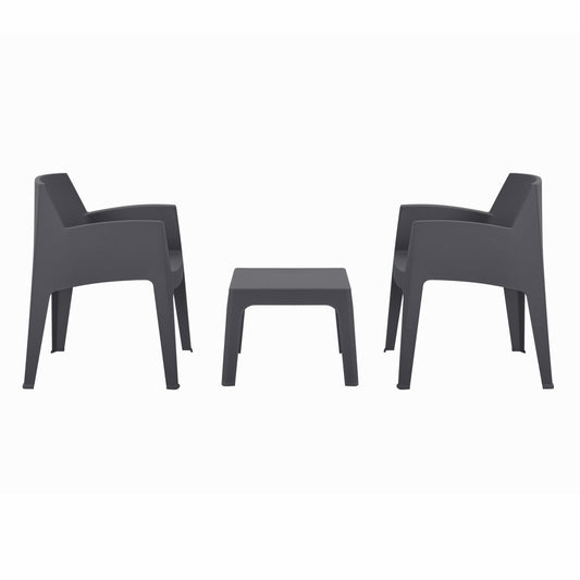 3PCS SET POLYPROPYLENE SLEEK HM21267.10 COFFEE TABLE & 2 ARMCHAIRS - GREY