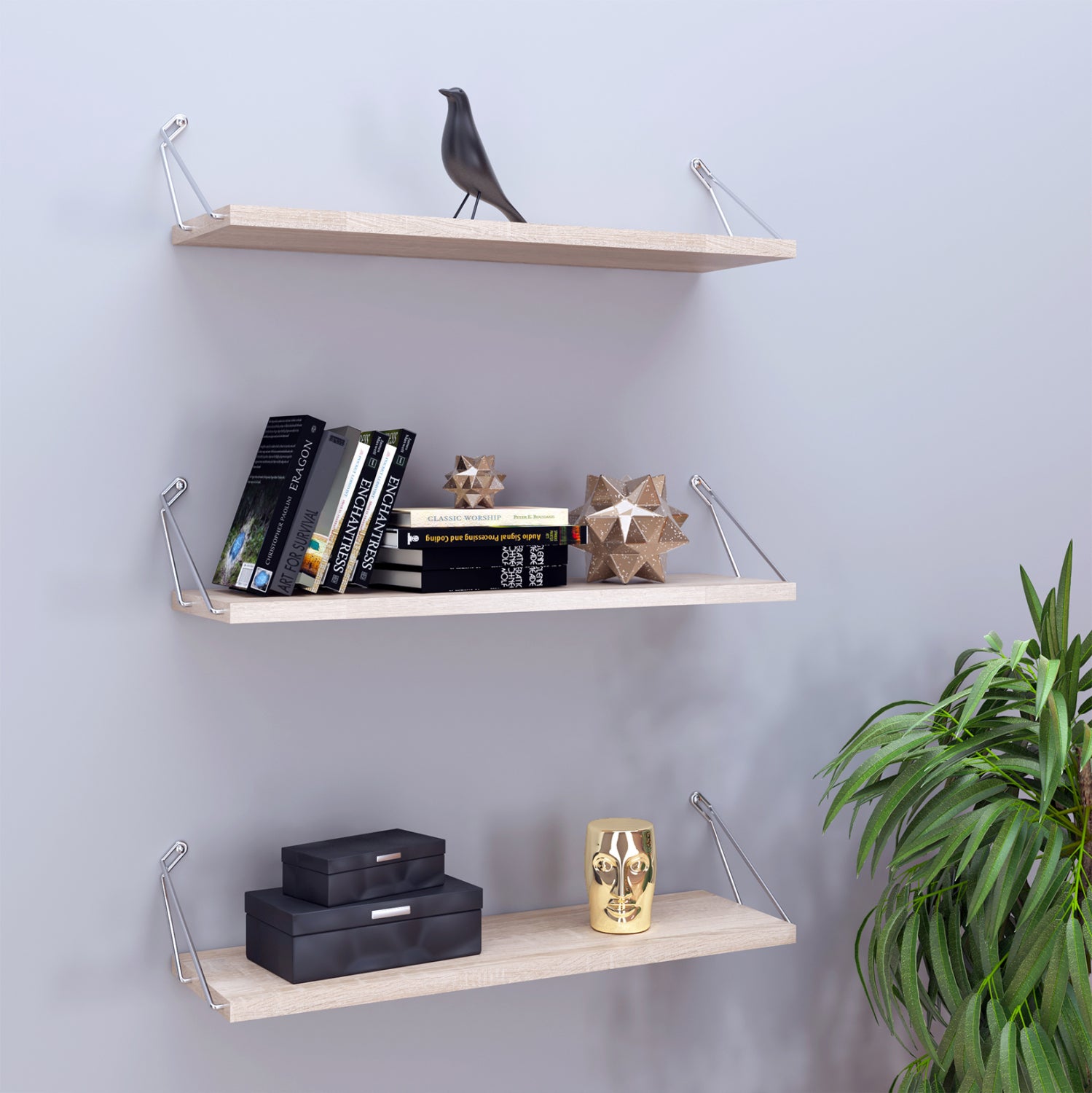 WALL SHELVES SET 3PCS MELAMINE AND METAL BHAN HM9173.01 SONAMA CHROME 60x12,5x18Υ cm.