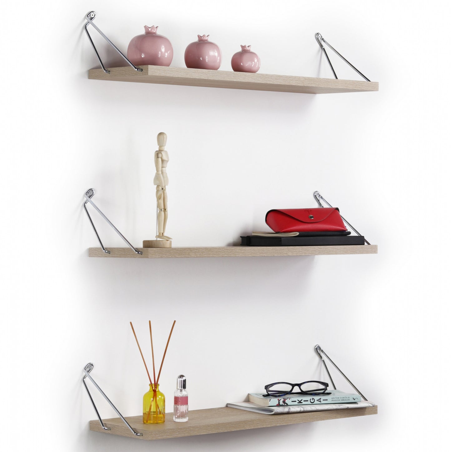WALL SHELVES SET 3PCS MELAMINE AND METAL BHAN HM9173.01 SONAMA CHROME 60x12,5x18Υ cm.