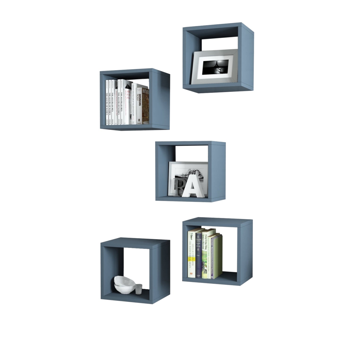 WALL SHELVES 5PCS HM9519.05 BLUE MELAMINE 30x30x24Hcm.