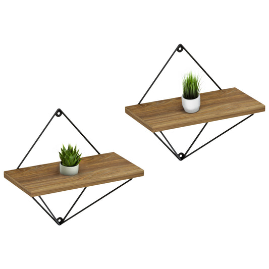 WALL SHELVES 2PCS SET ZANNARD HM8929.11 BLACK METAL-MELAMINE IN NATURAL 30x14x30Hcm.