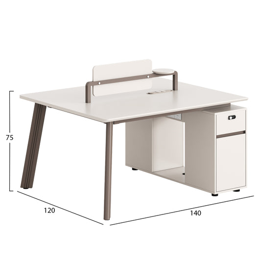 2-SEAT WORKSTATION DESK NEWLINE HM18276 MELAMINE IN CREAM WHITE--ALUMINUM LEGS 140x120x75Hcm.