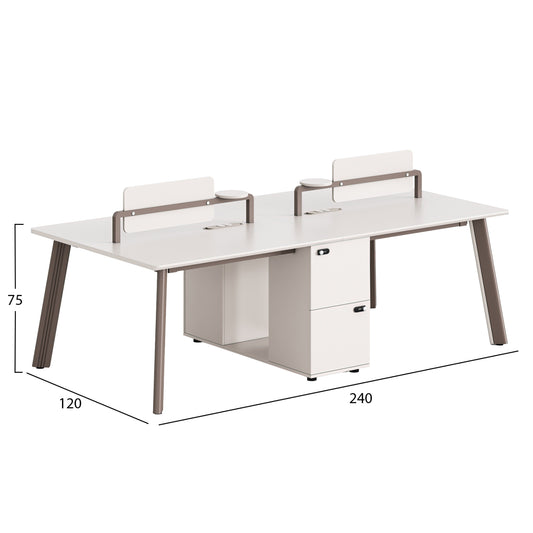 4-SEAT WORKSTATION DESK NEWLINE HM18277 MELAMINE IN CREAM WHITE--ALUMINUM LEGS 240x120x75Hcm.