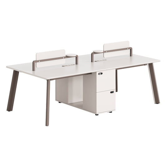 4-SEAT WORKSTATION DESK NEWLINE HM18277 MELAMINE IN CREAM WHITE--ALUMINUM LEGS 240x120x75Hcm.